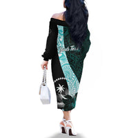 Chuuk Constitution Day Family Matching Off The Shoulder Long Sleeve Dress and Hawaiian Shirt Hibiscus Turquoise Pattern LT01 - Polynesian Pride