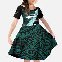 Chuuk Constitution Day Family Matching Off Shoulder Maxi Dress and Hawaiian Shirt Hibiscus Turquoise Pattern LT01 Daughter's Dress Turquoise - Polynesian Pride