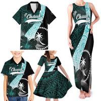 Chuuk Constitution Day Family Matching Tank Maxi Dress and Hawaiian Shirt Hibiscus Turquoise Pattern LT01 - Polynesian Pride