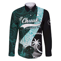 Chuuk Constitution Day Family Matching Tank Maxi Dress and Hawaiian Shirt Hibiscus Turquoise Pattern LT01 Dad's Shirt - Long Sleeve Turquoise - Polynesian Pride