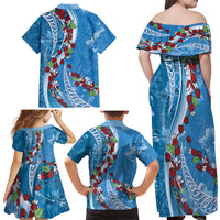 Fiji Tagimaucia Floral Family Matching Off Shoulder Maxi Dress and Hawaiian Shirt Tapa Pattern LT01 - Polynesian Pride