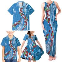 Fiji Tagimaucia Floral Family Matching Tank Maxi Dress and Hawaiian Shirt Tapa Pattern LT01 - Polynesian Pride