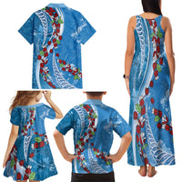 Fiji Tagimaucia Floral Family Matching Tank Maxi Dress and Hawaiian Shirt Tapa Pattern LT01 - Polynesian Pride