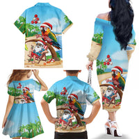 Personalized Hawaii Santa Parrot Christmas Family Matching Off The Shoulder Long Sleeve Dress and Hawaiian Shirt Summer Vibe LT01 - Polynesian Pride