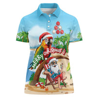 Personalized Hawaii Santa Parrot Christmas Women Polo Shirt Summer Vibe - Polynesian Pride
