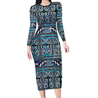 Maori Matariki Family Matching Long Sleeve Bodycon Dress and Hawaiian Shirt Blue Galaxy Aesthetic Koru Art LT01 Mom's Dress Blue - Polynesian Pride