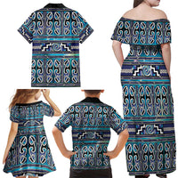 Maori Matariki Family Matching Off Shoulder Maxi Dress and Hawaiian Shirt Blue Galaxy Aesthetic Koru Art LT01 - Polynesian Pride