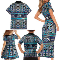 Maori Matariki Family Matching Short Sleeve Bodycon Dress and Hawaiian Shirt Blue Galaxy Aesthetic Koru Art LT01 - Polynesian Pride