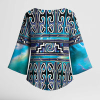Maori Matariki Kimono Sleeve Blouse Blue Galaxy Aesthetic Koru Art