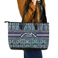Maori Matariki Leather Tote Bag Blue Galaxy Aesthetic Koru Art