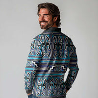 Maori Matariki Long Sleeve Polo Shirt Blue Galaxy Aesthetic Koru Art