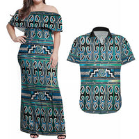 Maori Matariki Couples Matching Off Shoulder Maxi Dress and Hawaiian Shirt Green Galaxy Aesthetic Koru Art LT01 Green - Polynesian Pride