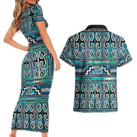 Maori Matariki Couples Matching Short Sleeve Bodycon Dress and Hawaiian Shirt Green Galaxy Aesthetic Koru Art LT01 - Polynesian Pride