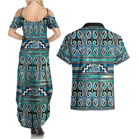 Maori Matariki Couples Matching Summer Maxi Dress and Hawaiian Shirt Green Galaxy Aesthetic Koru Art LT01 - Polynesian Pride