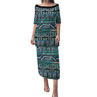 Maori Matariki Family Matching Puletasi and Hawaiian Shirt Green Galaxy Aesthetic Koru Art LT01 Mom's Dress Green - Polynesian Pride
