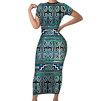 Maori Matariki Family Matching Short Sleeve Bodycon Dress and Hawaiian Shirt Green Galaxy Aesthetic Koru Art LT01 Mom's Dress Green - Polynesian Pride