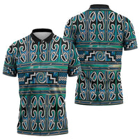 Maori Matariki Zipper Polo Shirt Green Galaxy Aesthetic Koru Art
