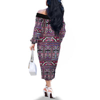 Maori Matariki Family Matching Off The Shoulder Long Sleeve Dress and Hawaiian Shirt Pink Galaxy Aesthetic Koru Art LT01 - Polynesian Pride