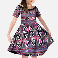 Maori Matariki Family Matching Tank Maxi Dress and Hawaiian Shirt Pink Galaxy Aesthetic Koru Art LT01 Daughter's Dress Pink - Polynesian Pride