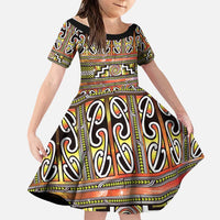 Maori Matariki Family Matching Long Sleeve Bodycon Dress and Hawaiian Shirt Yellow Galaxy Aesthetic Koru Art LT01 Daughter's Dress Yellow - Polynesian Pride