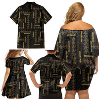 Hawaii Brown Plumeria Lei Black Family Matching Off Shoulder Short Dress and Hawaiian Shirt Frangipani Floral Heritage Art LT01 - Polynesian Pride