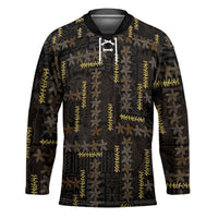 Hawaii Brown Plumeria Lei Black Hockey Jersey Frangipani Floral Heritage Art LT01 Unisex Black - Polynesian Pride