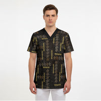 Hawaii Brown Plumeria Lei Black Scrub Top Frangipani Floral Heritage Art
