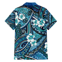 Polynesian Hibiscus Tropical Blue Floral Family Matching Off Shoulder Maxi Dress and Hawaiian Shirt Tribal Pattern LT01 - Polynesian Pride