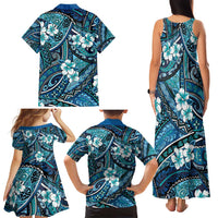 Polynesian Hibiscus Tropical Blue Floral Family Matching Tank Maxi Dress and Hawaiian Shirt Tribal Pattern LT01 - Polynesian Pride
