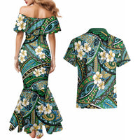 Polynesian Hibiscus Tropical Green Floral Couples Matching Mermaid Dress and Hawaiian Shirt Tribal Pattern LT01 - Polynesian Pride