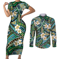 Polynesian Hibiscus Tropical Green Floral Couples Matching Short Sleeve Bodycon Dress and Long Sleeve Button Shirt Tribal Pattern LT01 Green - Polynesian Pride