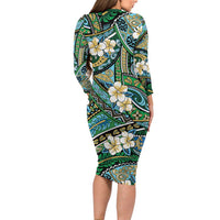 Polynesian Hibiscus Tropical Green Floral Family Matching Long Sleeve Bodycon Dress and Hawaiian Shirt Tribal Pattern LT01 - Polynesian Pride
