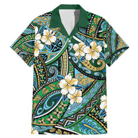 Polynesian Hibiscus Tropical Green Floral Family Matching Mermaid Dress and Hawaiian Shirt Tribal Pattern LT01 Dad's Shirt - Short Sleeve Green - Polynesian Pride