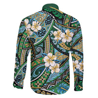 Polynesian Hibiscus Tropical Green Floral Family Matching Off Shoulder Maxi Dress and Hawaiian Shirt Tribal Pattern LT01 - Polynesian Pride