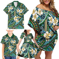 Polynesian Hibiscus Tropical Green Floral Family Matching Off Shoulder Short Dress and Hawaiian Shirt Tribal Pattern LT01 - Polynesian Pride