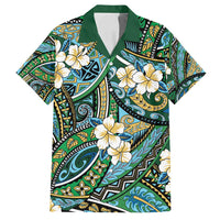 Polynesian Hibiscus Tropical Green Floral Family Matching Puletasi and Hawaiian Shirt Tribal Pattern LT01 Dad's Shirt - Short Sleeve Green - Polynesian Pride