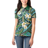Polynesian Hibiscus Tropical Green Floral Women Polo Shirt Tribal Pattern - Polynesian Pride