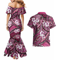 Polynesian Hibiscus Tropical Pink Floral Couples Matching Mermaid Dress and Hawaiian Shirt Tribal Pattern LT01 - Polynesian Pride