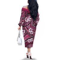 Polynesian Hibiscus Tropical Pink Floral Family Matching Off The Shoulder Long Sleeve Dress and Hawaiian Shirt Tribal Pattern LT01 - Polynesian Pride