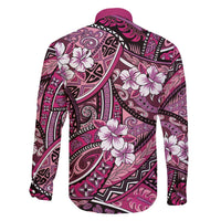 Polynesian Hibiscus Tropical Pink Floral Family Matching Off Shoulder Short Dress and Hawaiian Shirt Tribal Pattern LT01 - Polynesian Pride