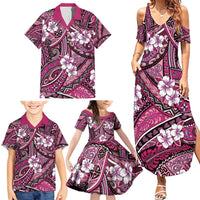 Polynesian Hibiscus Tropical Pink Floral Family Matching Summer Maxi Dress and Hawaiian Shirt Tribal Pattern LT01 - Polynesian Pride