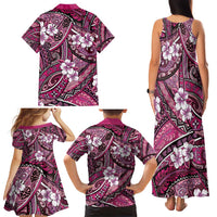 Polynesian Hibiscus Tropical Pink Floral Family Matching Tank Maxi Dress and Hawaiian Shirt Tribal Pattern LT01 - Polynesian Pride