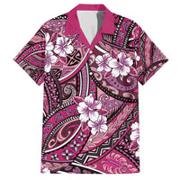 Polynesian Hibiscus Tropical Pink Floral Family Matching Tank Maxi Dress and Hawaiian Shirt Tribal Pattern LT01 Dad's Shirt - Short Sleeve Pink - Polynesian Pride