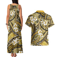 Polynesian Hibiscus Tropical Yellow Floral Couples Matching Tank Maxi Dress and Hawaiian Shirt Tribal Pattern LT01 - Polynesian Pride