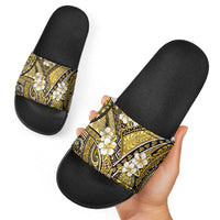 Polynesian Hibiscus Tropical Yellow Floral Slide Sandals Tribal Pattern - Polynesian Pride