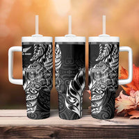 New Zealand Silver Fern Rugby Tumbler With Handle Aotearoa Kiwi Maori Black Version LT01 - Polynesian Pride