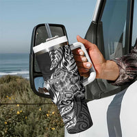 New Zealand Silver Fern Rugby Tumbler With Handle Aotearoa Kiwi Maori Black Version LT01 - Polynesian Pride