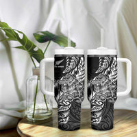 New Zealand Silver Fern Rugby Tumbler With Handle Aotearoa Kiwi Maori Black Version LT01 - Polynesian Pride