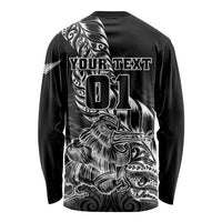Custom New Zealand Silver Fern Rugby Long Sleeve Shirt Aotearoa Kiwi Maori Black Version LT01 - Polynesian Pride