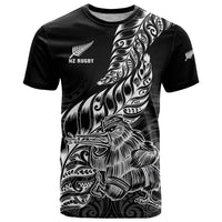 Custom New Zealand Silver Fern Rugby T Shirt Aotearoa Kiwi Maori Black Version LT01 Black - Polynesian Pride